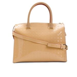 NWT ARCADIA Italian Patent Leather-Shoulderbag Satchel TAN